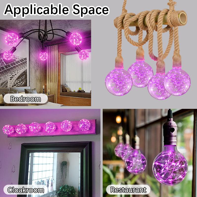 LED Fairy Light Bulb，G95 E26 Warm White Edison Screw Night Lights,Flash Starry Decorative Copper Wire String Lights for Bedroom Living Room Festival Christmas, Non-dimmable 4