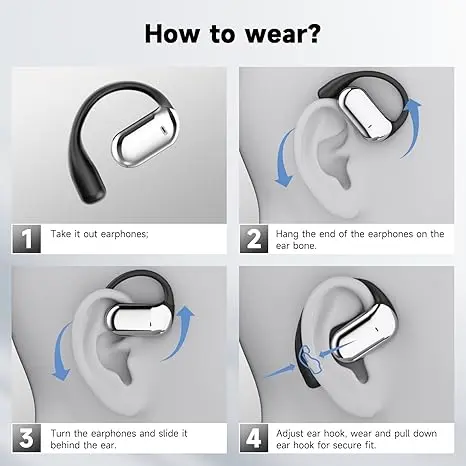 Open Ear Bluetooth Earphones, Earbuds, Music Wireless Earphones, Comfortable Wearing Earbuds Touch Control Built-in Mic Hearphones earbuds 6