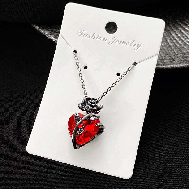 Heart Rose Flower Chain Pendant Necklace 3