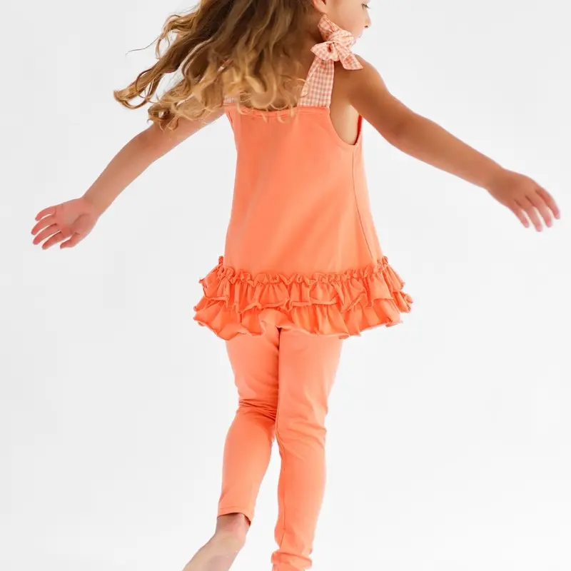 Shona girls coral frilly ruffle hem checked 3 piece tracksuit set 2