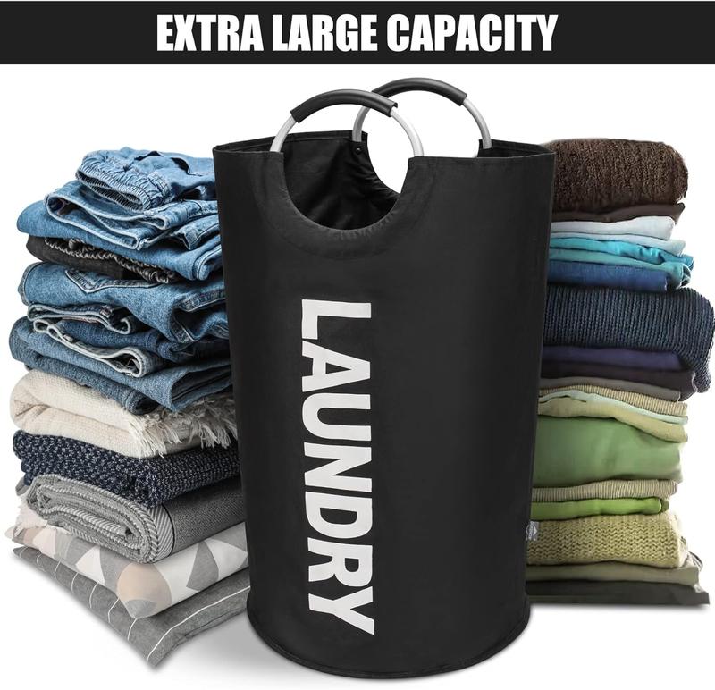 90L Large Laundry Basket, Collapsible Laundry Bag, Freestanding Tall Clothes Hamper, Foldable Washing Bin (Black) 6