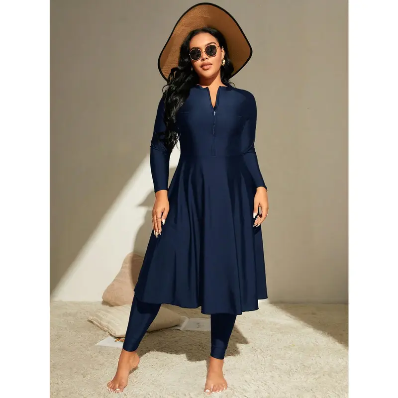Swim Mulvari Plus Size Solid Zip Front Full Body Burkini,Summer BeachArabic Clothing 4