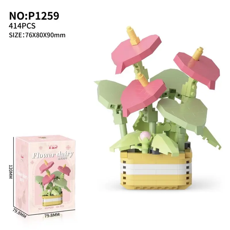 Plant building toys 1 set random plant building toys, flower building bricks,creative flower pot design desktop brick 3