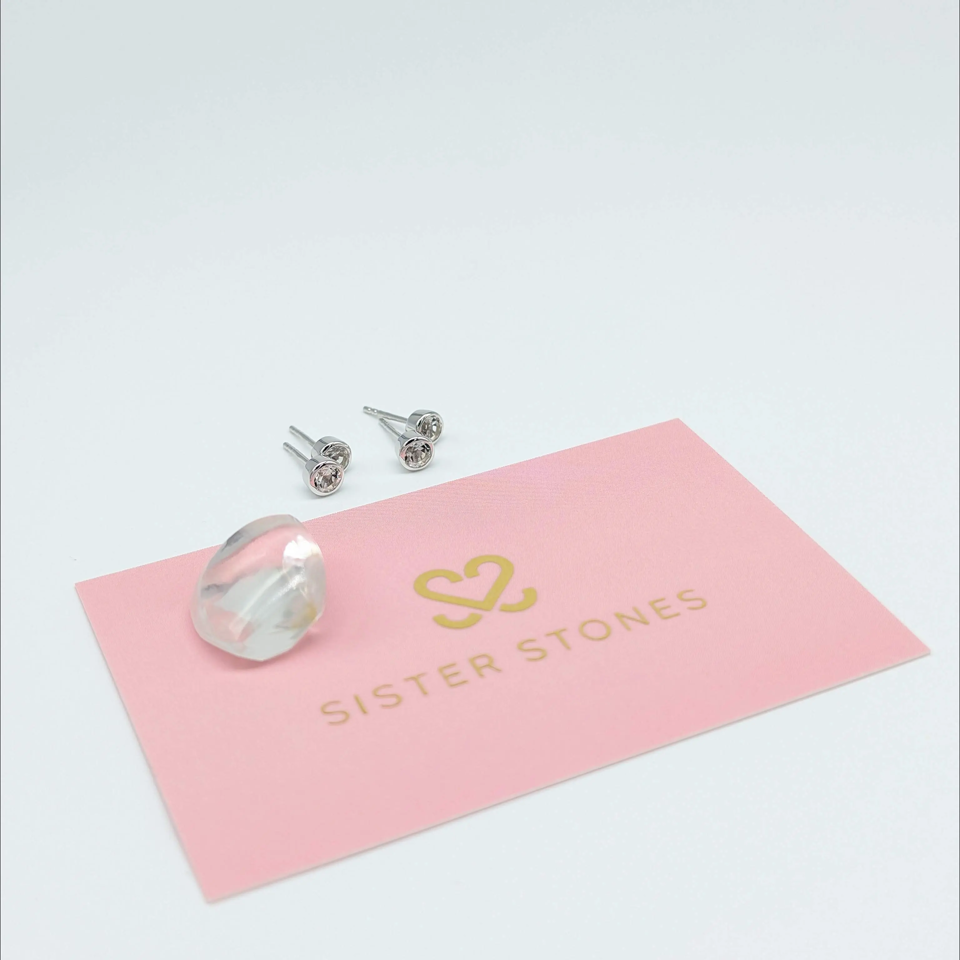 Set of 2 pairs - Round White Topaz Sterling Silver Stud Earrings
