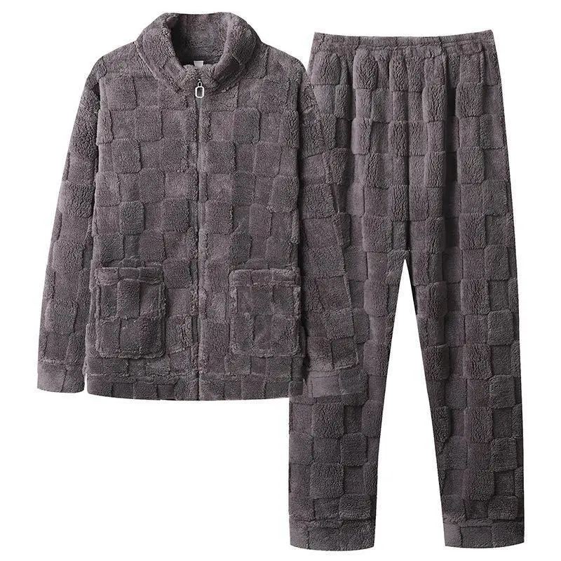 Couple pajamas men's new stand-up collar zipper thickened long-sleeved coral fleece loungewear set Menswear Nightwear Underwear Homewear