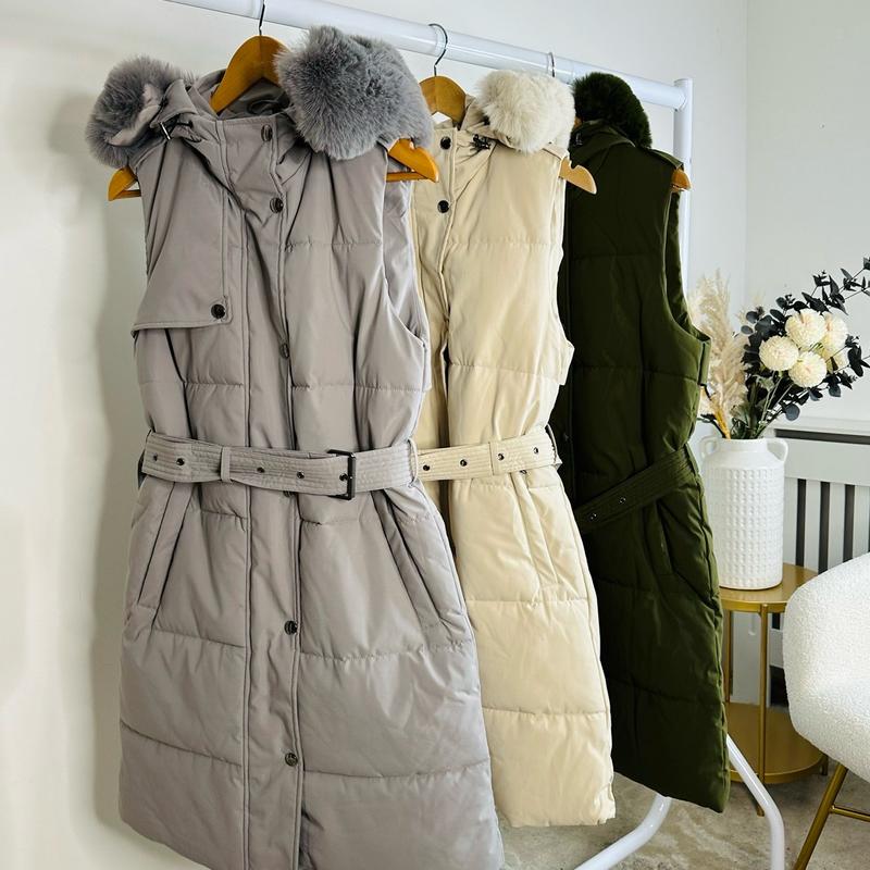 Women's Luxury Faux Fur Padded Belted Gilet by Pippa - Tops, Womenswear autumn jacket 1