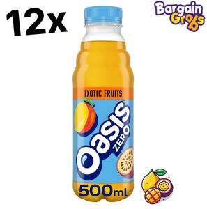 12 x 500ml Oasis Zero Exotic Fruits - Refreshing Zero-Sugar Hydration Beverage