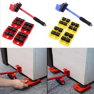 CROWNSHOP 5 Piece Heavy Furniture Shifter Lifter Easy Movers Removal Slider Wheel Moving Kit - Red/Yellow