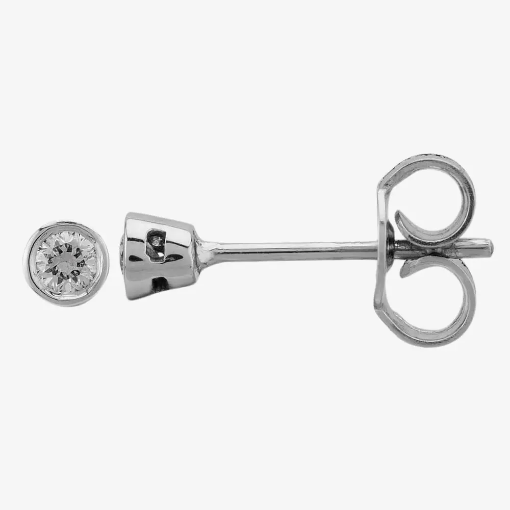 9ct White Gold 0.10ct Rubover Diamond Stud Earrings 5036E/9W/DQ1010