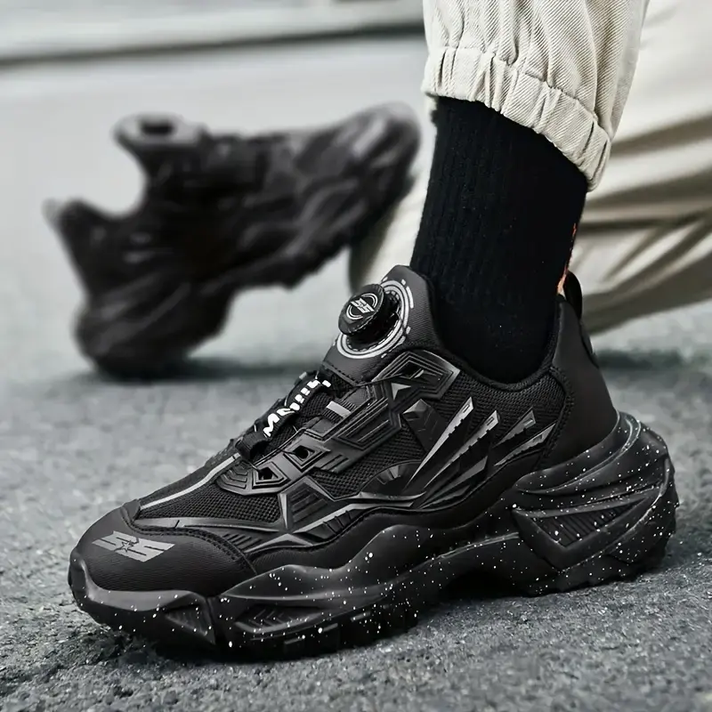 Men's Solid Chunky Shoes With Rotating Buckle, Comfy Non Slip Soft Sole Casual Durable Sneakers For Men's Outdoor Activities Boy Walking Shoes Trainer Runner Training Sports Shoes Athletic Closed Running Footwear 2