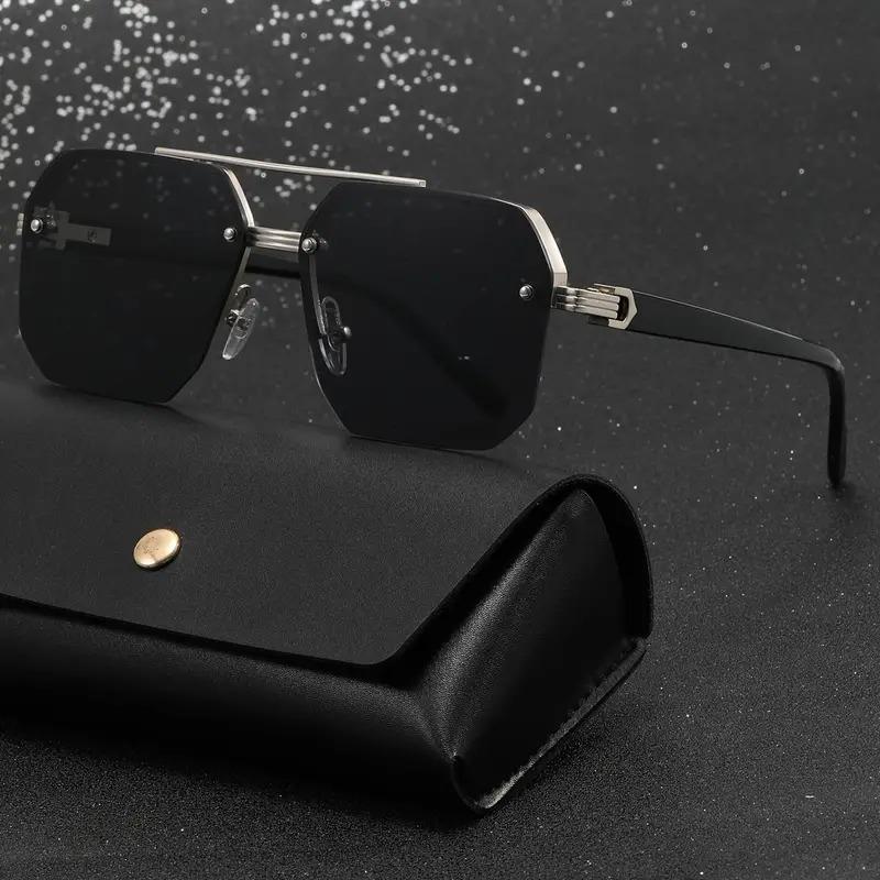 Unisex Rimless Oversize Square Glasses in Black Metal Frame for Outdoor Activities 0