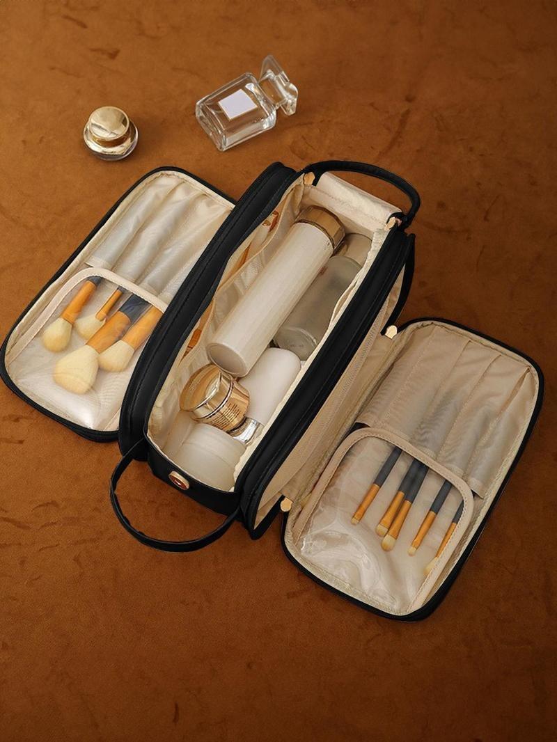 Product Introduction of Portable Makeup Bag, Large Capacity Cosmetic Storage Bag, Back To School Zipper Makeup Organizer Pouch, Versatile Storage Bag for Skincare, Lotion, Cream, Lip Balm, Eyeliners, Makeup Brushes, Stationery, Travel Bag 3