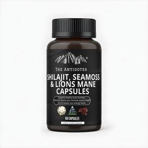 shilajit 30:1, sea moss 30:1 & lions mane 30:1 - adaptogen blend | 60 capsules healthcare dietary fitness supplement - vegan - organic resin himalayan
