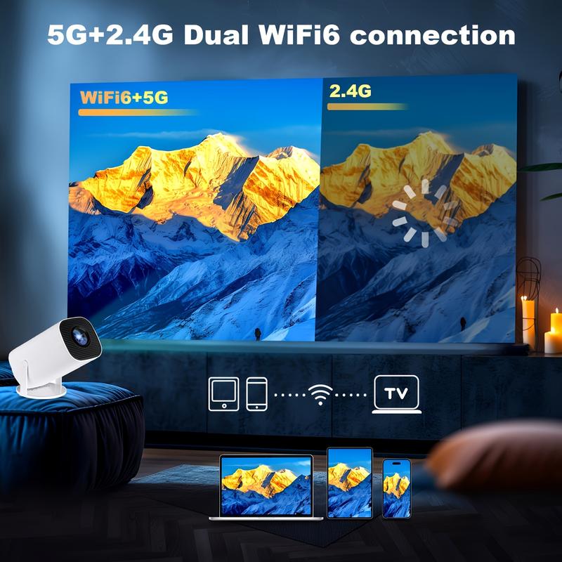 Portable 4K Mini Projector - Wireless 2.4/5G WiFi, BT 5.0, Android 11, Auto Keystone, 180° Rotation - Compact Home Theater for Movies, Gaming, and Entertainment Audio 5
