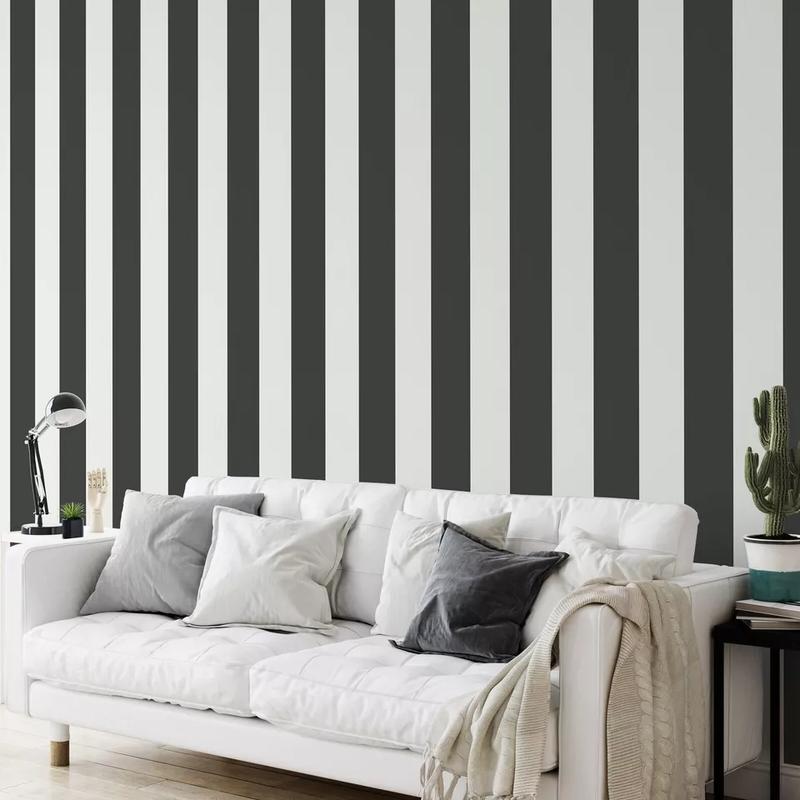 Charcoal Black and White Contrast Bold Lance Feature Stripes Wallpaper WD0082 3