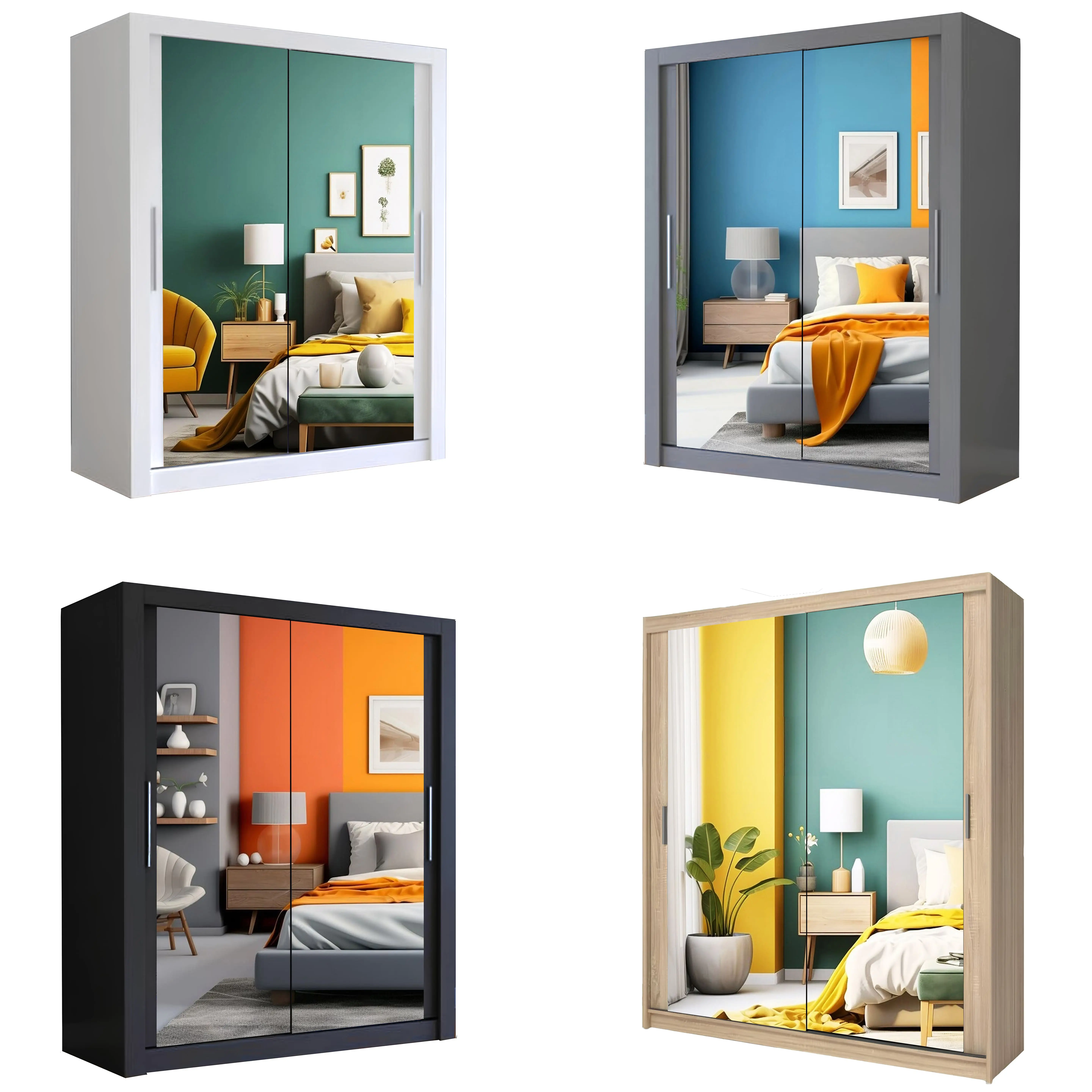Milan Full Mirror 2 Sliding Door WARDROBE (or 3 in 250CM) AVAILABLE IN 4 COLOURS Decor Elegant Matte Smooth Hanging Pack