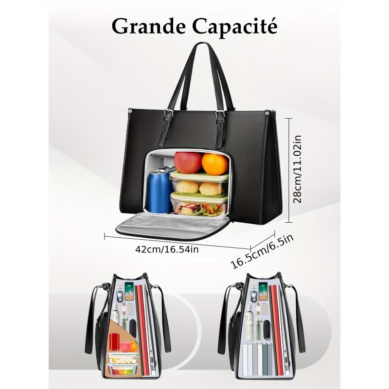 Women's laptop Tote bag with insulated lunch compartment, 39.62 cm Faux Leather briefcase with leak-proof lunch box pocket, suitable for office daily commute, office worker office, work bag, commuter tote bag, work tote bags for women, work tote 1