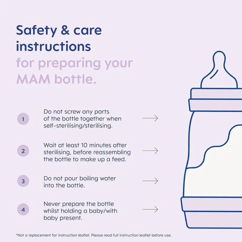 Easy Start Self Sterilising Anti-Colic Baby Bottle Pack of 3 (3 x 260 ml), Anti-Colic Bottle with Medium Flow MAM Teats Size 2, Newborn Essentials, Blue (Designs May Vary) 5