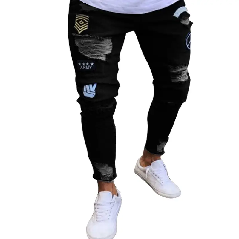 Fashion Men Slim Biker Ripped Long Denim Trousers Skinny Jeans Pocket Young Man's Jogging Pants Destroyed Stretchy Multiple color Pants 4