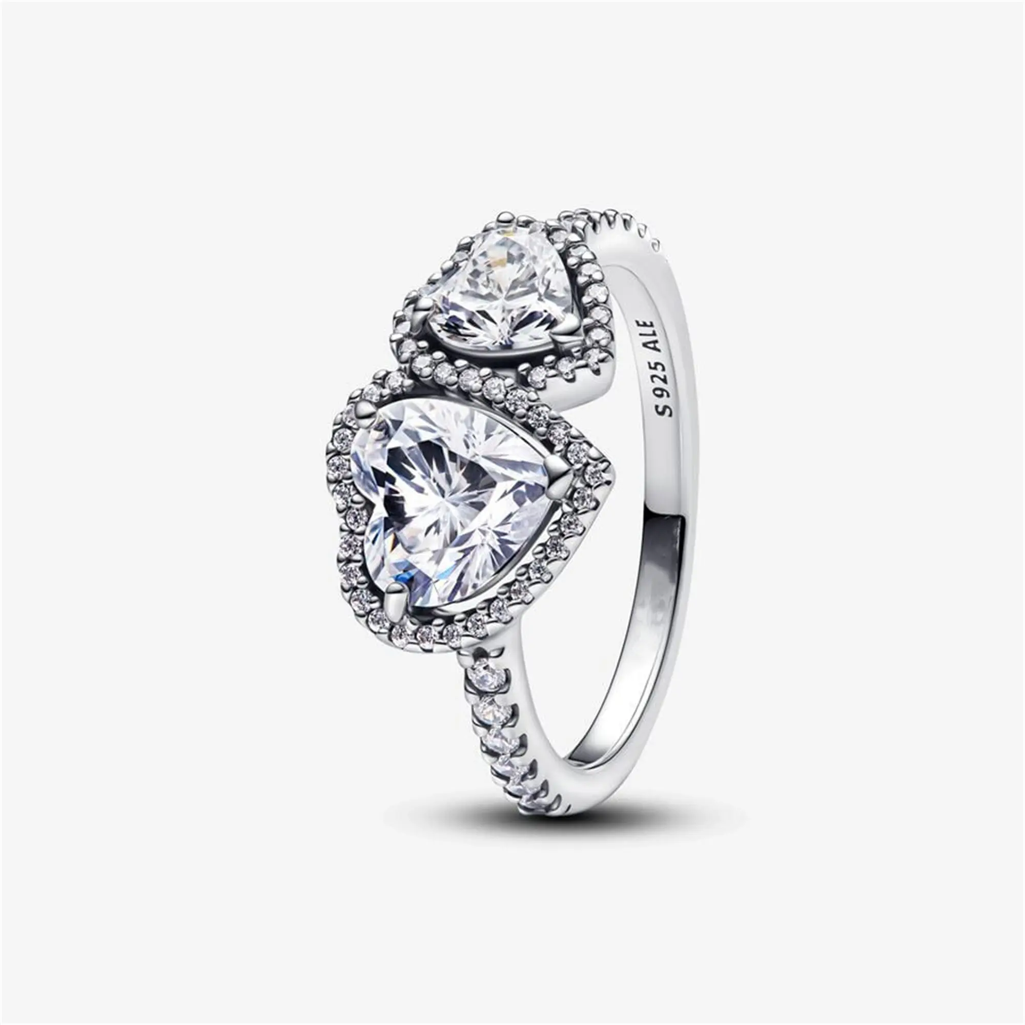 S925 Sterling Silver Sparkling Halo Hearts Ring,For Fit Delicate Necklaces,Gorgeous Jewelry,Mother Gift,For Her Gift