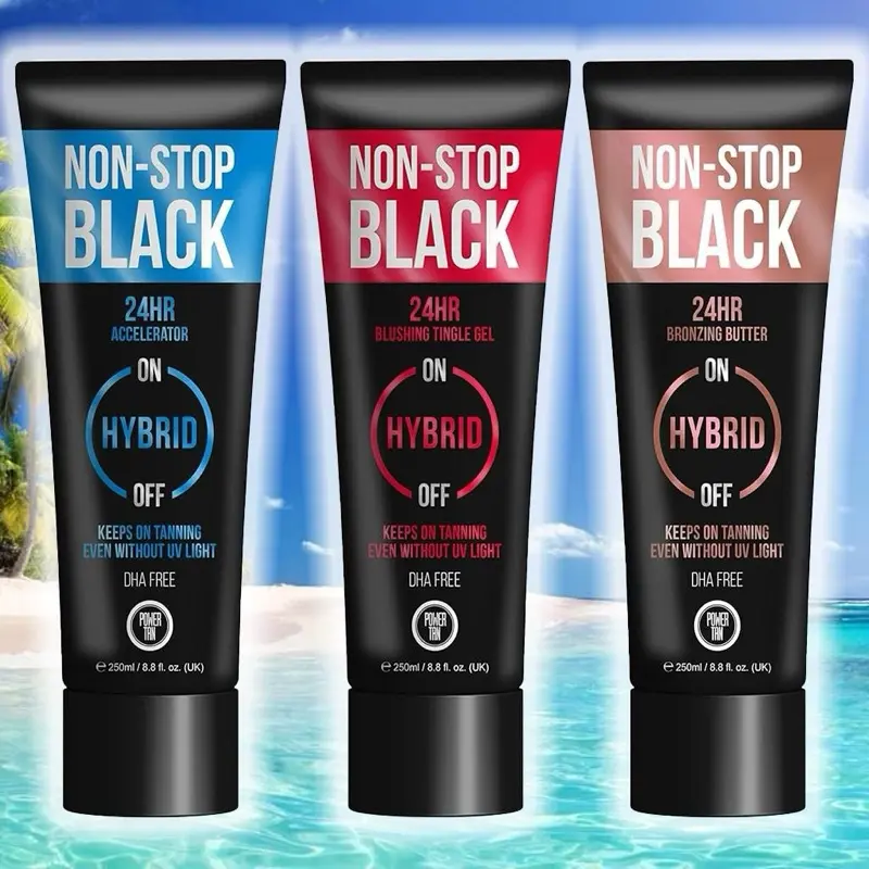 Power Tan Non-Stop Black (DHA Free) Hybrid UV Sunbed Tanning Accelerator Lotions 250ml