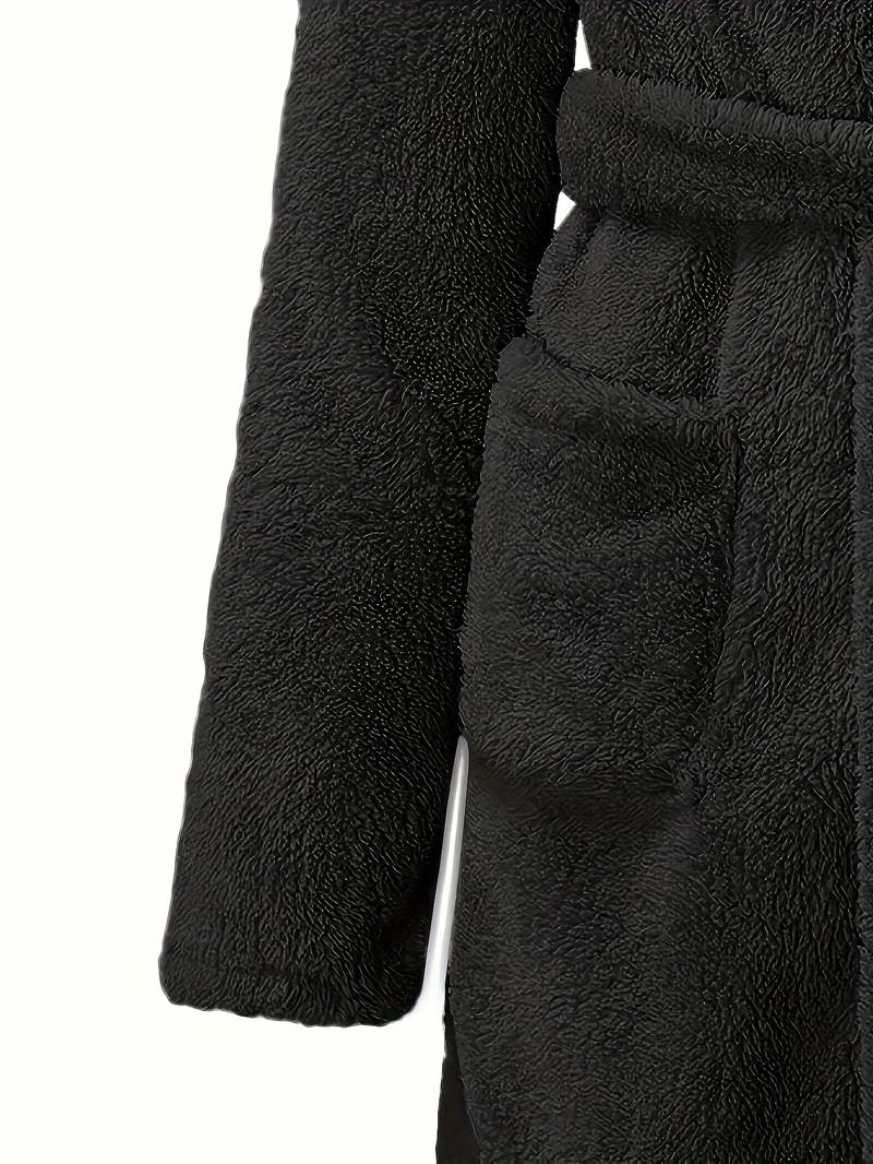 Product Introduction of Men's Solid Winter Plush Hooded Bathrobe, Thickened Warm Long-Sleeve Fleece Loungewear, Simple Casual Style 3