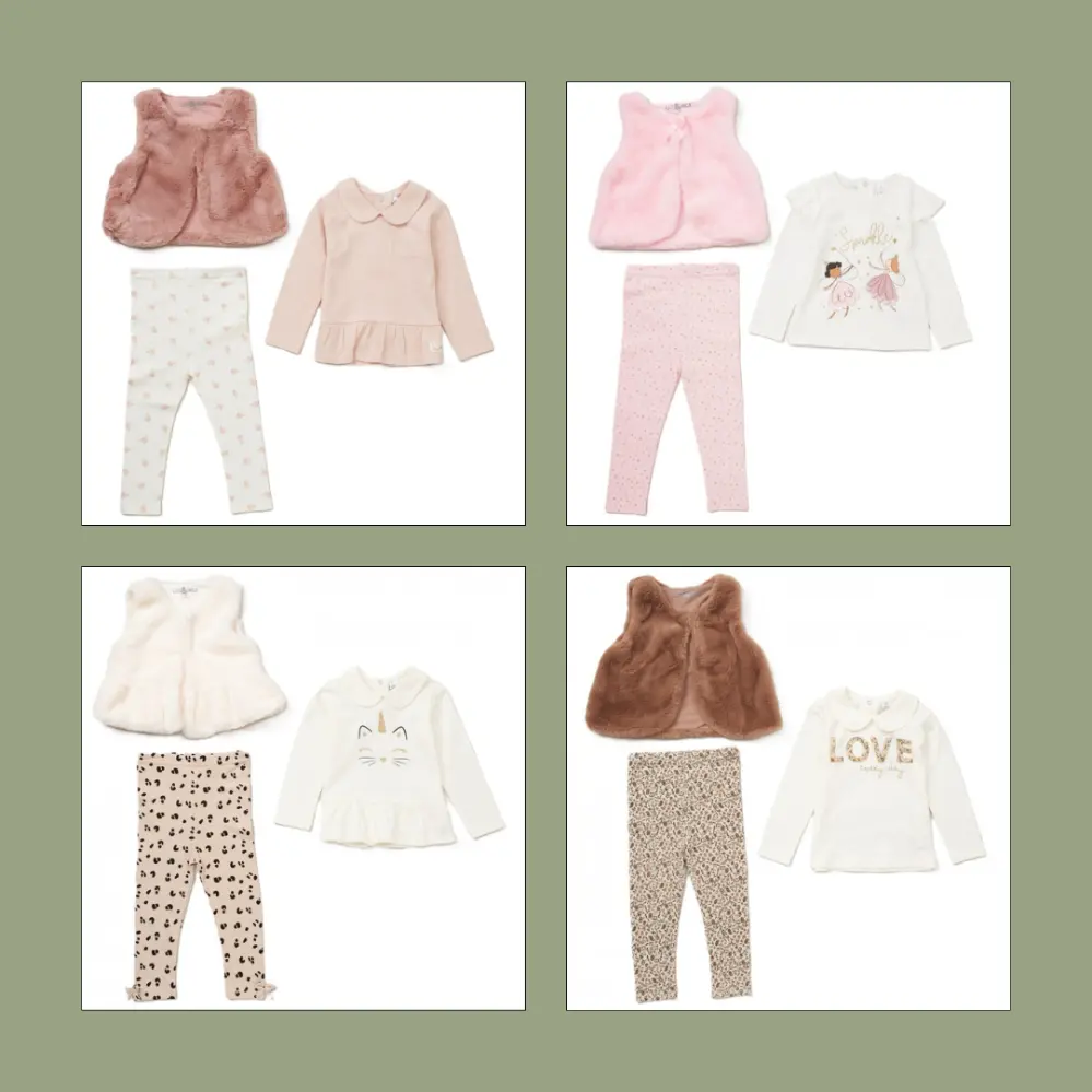 Girls 3 Piece Faux Fur Gilet, Top & Leggings Set