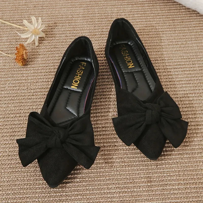 Women's Bowknot Decor Flat Shoes, Casual Point Toe Slip On Shoes, Lightweight & Comfortable Shoes 1