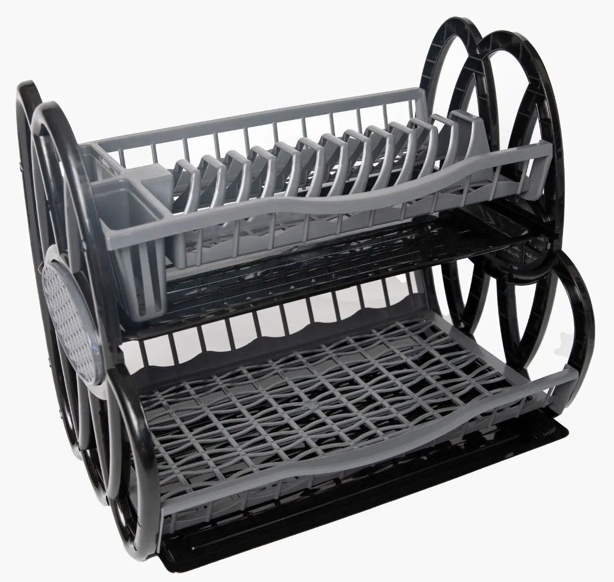 2 Tier Double Dish Drainer Rack Large Plate Cutlery Cup Holder Plastic Trays