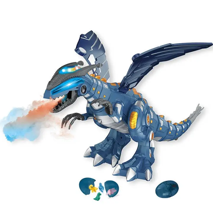 Dinosaur with Mist Spray Moving Electric Dinosaur Toy & Light Up with Roar Sounds Add Water for Fire Breathing Red Light Fire Effect Toy For Kids (White & Blue) 2