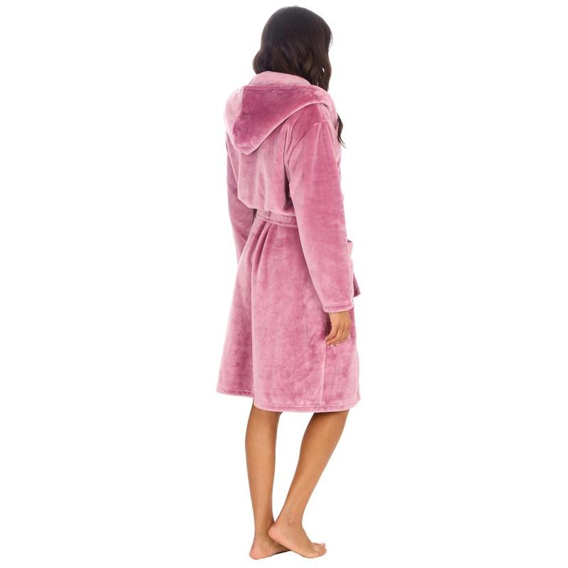 Luxury Blush Pink Womens Hooded Dressing Gown Shimmer Plush Fleece Housecoat S M L XL  Nightgown for Her Robe with Hood Chic Birthday Gift Loungewear Nightwear Lady Minimalist Basic 4