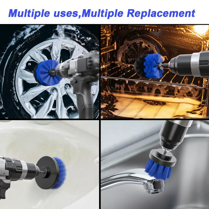3Pcs DRILL ATTACHMENT CLEANING BRUSH SET POWER SCRUB HOME CAR TILE BATHROOM UK 7