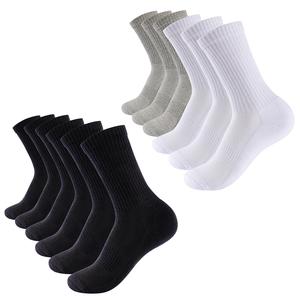 Mens Cushioned Crew socks (6 pack) Sports Athletic Casual Running Trainer sock Breathable Outdoor Performance Hiking Walking Combed Cotton Rich Elastane Stretch Fabric Menswear Mesh Soft Fashion Gym Sock   Long Thick Striped White knit knitted sock