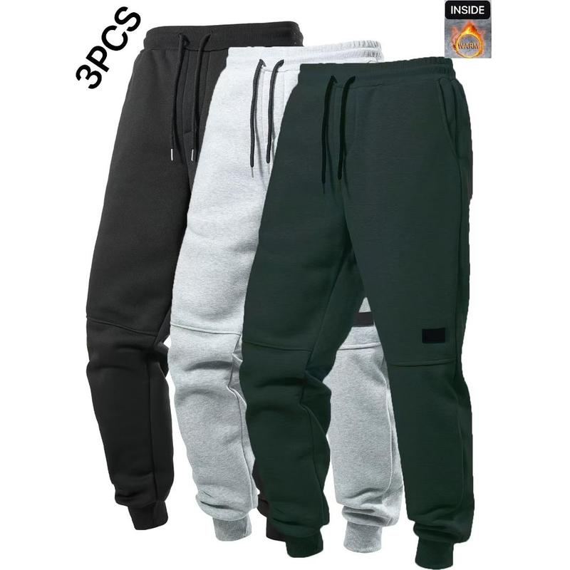 3pcs Men's Casual Solid Color Joggers, Men's Drawstring Pants With Pockets For Sport And Casual Wear Fabric Menswear Polyester Stretch 1