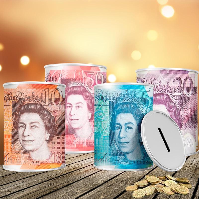 Money Box Tin £5 £10 £20 £50 Pound Note Kid Saving Cash Piggy Bank Box Decore Gift Light Security Ornaments 1