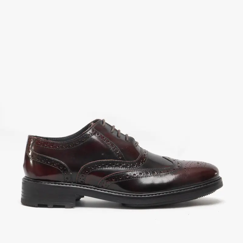 Roamers SILAS Mens Leather Brogue Lace Up Oxford Shoes Oxblood Hi-Shine Formal 0