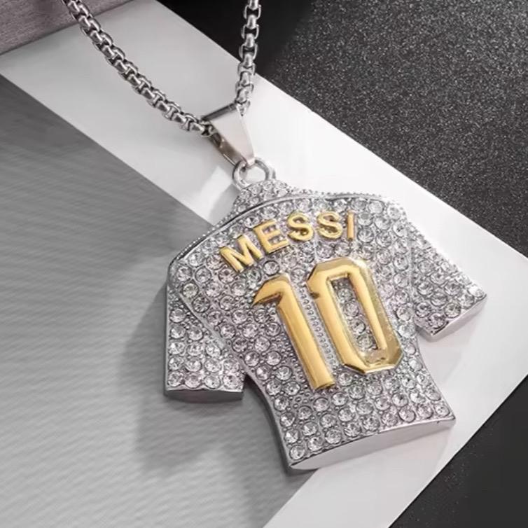 Messi No.10 Sports Jersey Bling Pendant Necklace - for Soccer Fans Gift Boxed 3