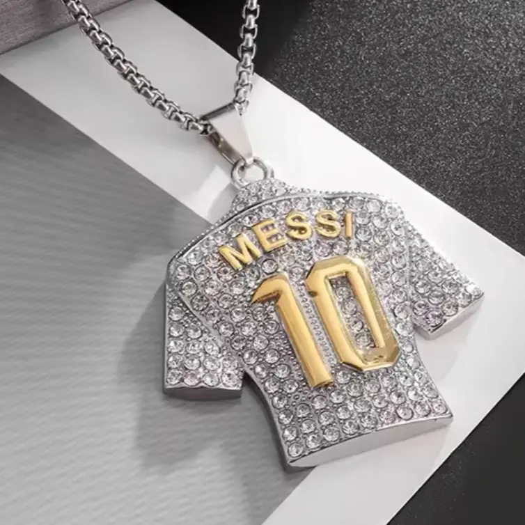 Messi No.10 Sports Jersey Bling Pendant Necklace - for Soccer Fans Gift Boxed 3