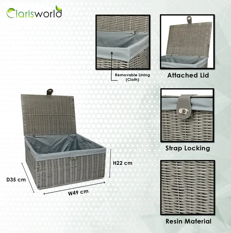 Resin Storage Chest Trunk with Lining Locked Grey basket Boxes Organiser 1