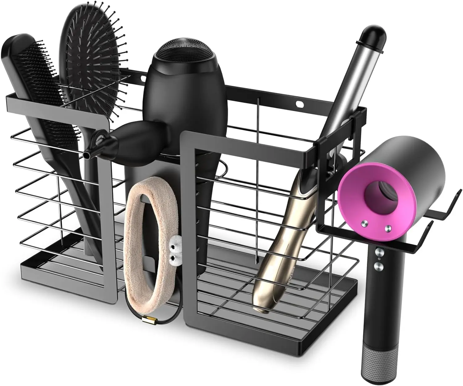 Hair Dryer Holder,Hairdryer Holder Station,Metal Holder for Hair Dryer and Straightener Holder,Hair Accessories Organiser Storage ,Holds Hair Bands, Flat/Long Blow Dryers, Curling Irons, Combs, Etc