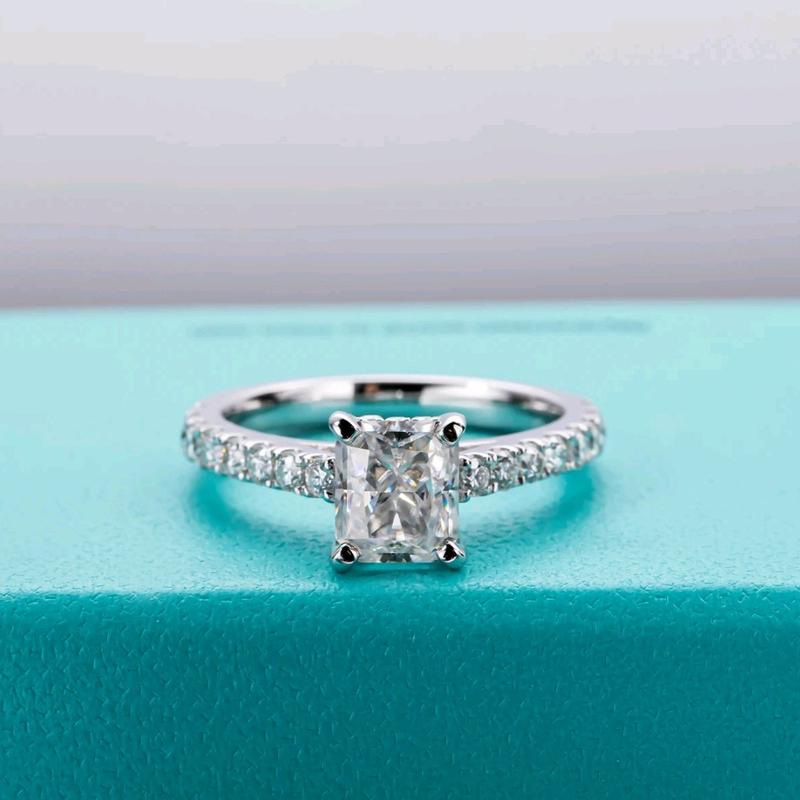 1.5ct D VVS1 Radiant Cut Moissanite Ring with GRA Certificates - 18k White Gold Vermeil Plate over 925 silver. 0