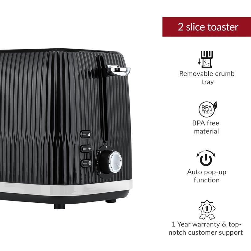 2 Slice Black Toaster - 7 Browning Controls, Defrost, Reheat & Cancel Settings - Making Toast Quickly & Evenly 2