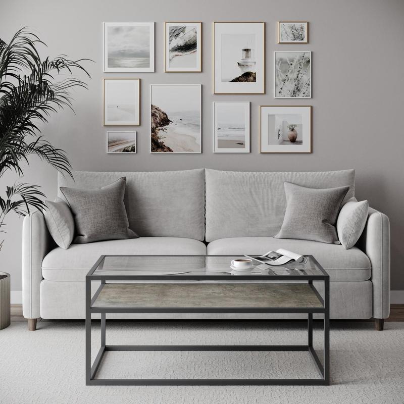 2-Tier Reversible Coffee Table - White Stone/Concrete 2