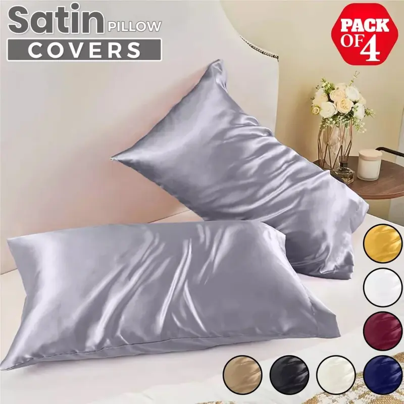 2 Pack Satin Silk Pillowcase For Hair & Skin Pillow Cases Cover Bedding Pair UK 0