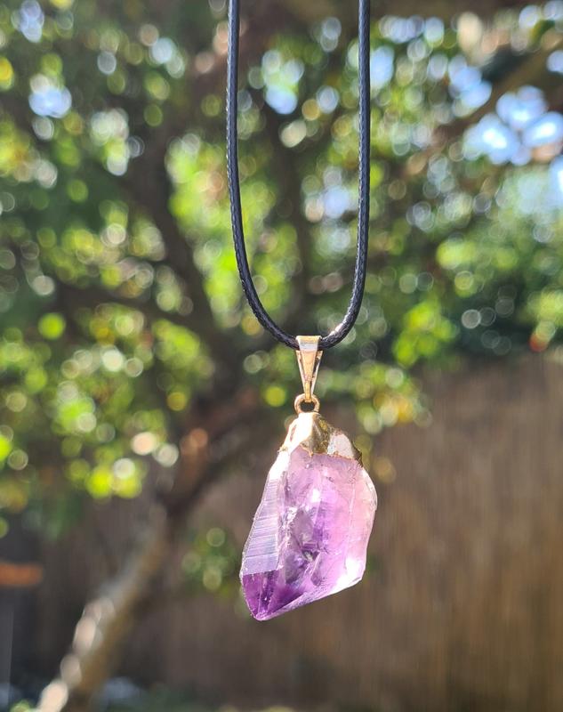 Handmade Raw Amethyst Pendant Necklace with Leather Cord for Spiritual Growth, Protection, and Emotional Healing 5