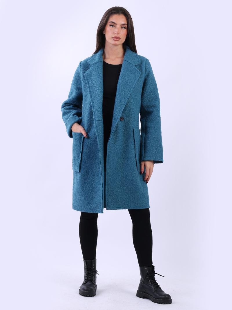 Product Introduction of SUBZY Size: One Size (UK Fit 12-18) Women's Long Sleeves Notch Lapel Collar Plus Size Lagenlook Woolen Coat 12