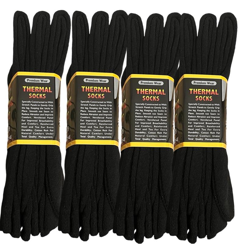 Men's Working Socks 6 Pairs - 12 Pairs Size 6-11 Warm and Thick Black Winter Socks for Men, Thermal - Menswear, Makapal Plain 5