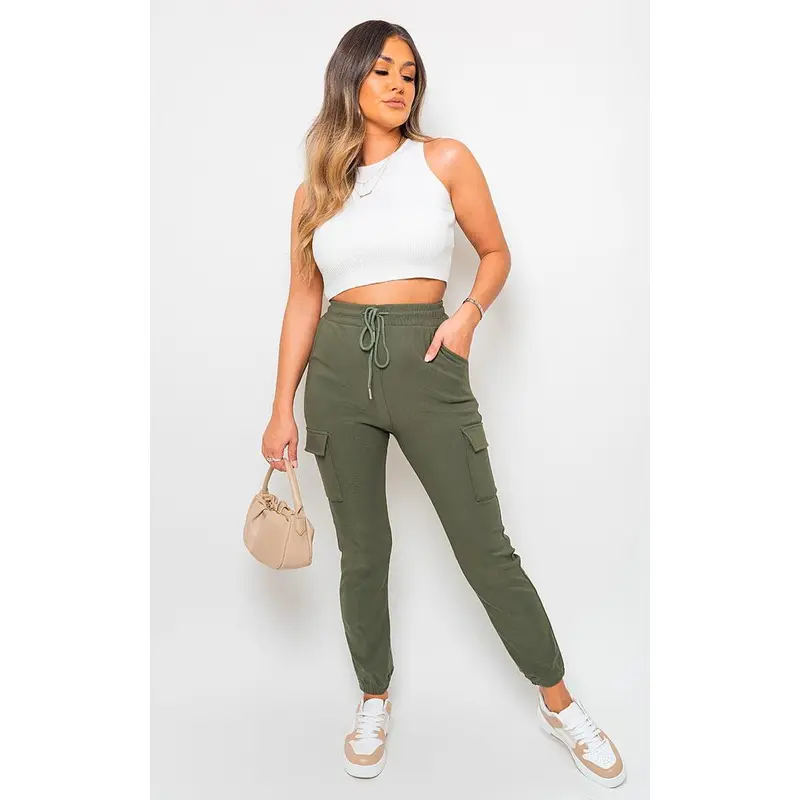 iKrush Size Frankie Cargo Pocket Trouser With Drawstring i34823 Cargo Relaxed High Waist   Regular Length    Workwear Loungewear Plain Work Going Out 4