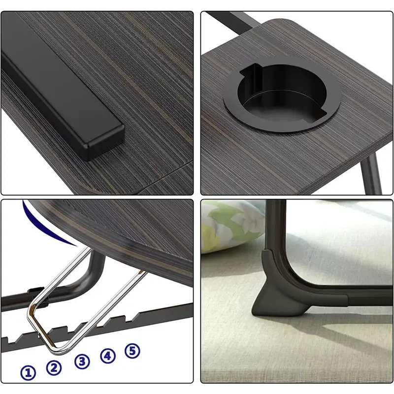 Laptop Bed Table, Bed Desk with Foldable Legs & Cup Slot, Adjustable Trays, Reading Book Holder Notebook Laptop Stand Laptop Tray for Bed, Sofa,Terrace,Carpet, Black furniture table  mountain coffee  tables modern  table portable adjustable  table 8