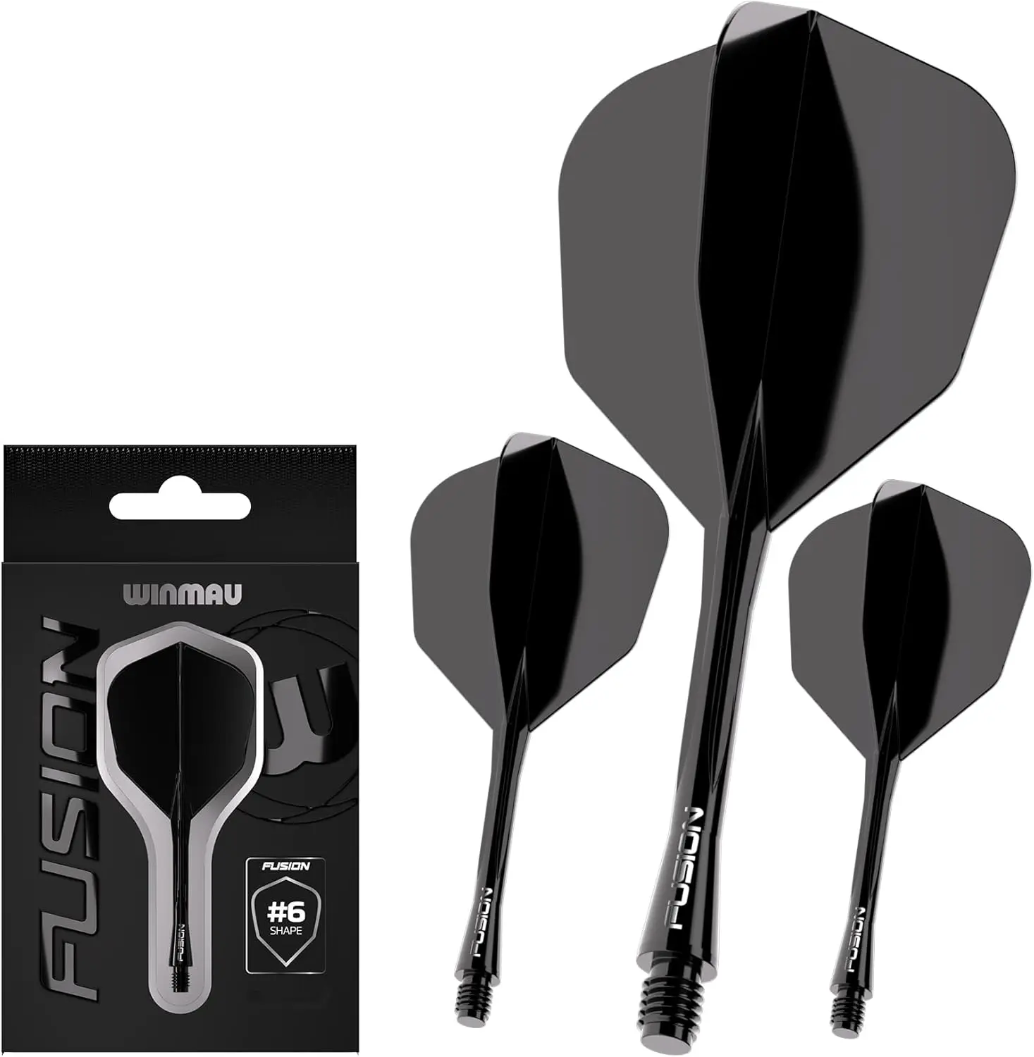 Darts Fusion Integrated Flight & Shaft System - No.6 Shape and Design - Available in Short, Intermediate & Medium - Black, Yellow and Clear